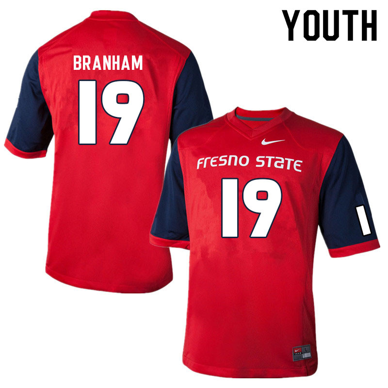 Youth #19 Zeke Branham Fresno State Bulldogs College Football Jerseys Sale-Red